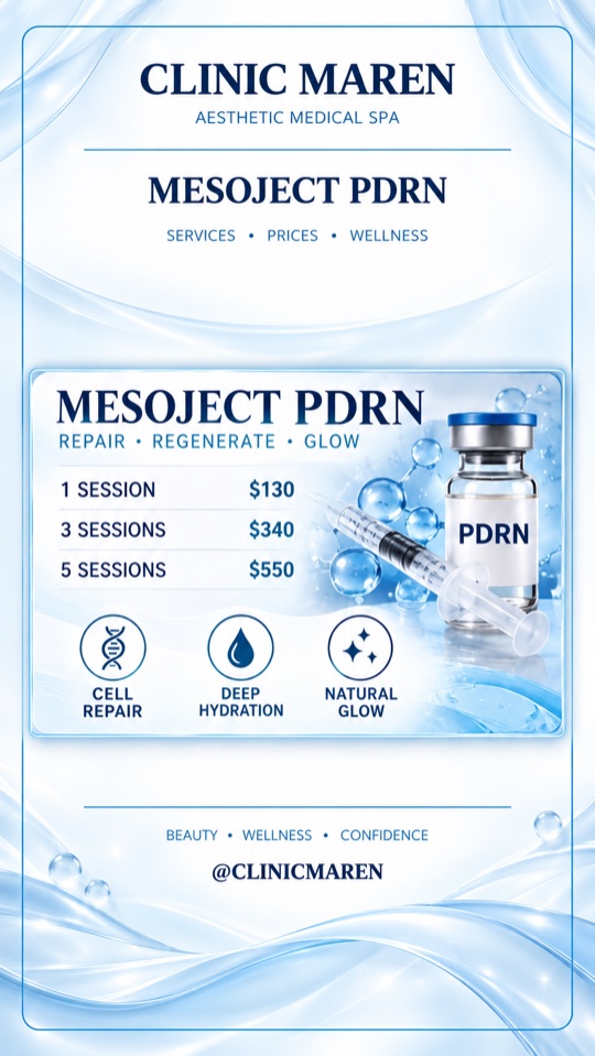 Tarjeta de la categoría Mesoject PDRN: lista de tratamientos y precios tal como aparecen en el material de la clínica.